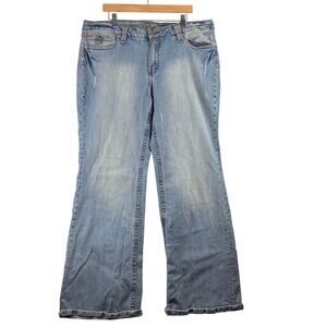 Request Y2K Light Wash Wide Leg Jeans Women's 22 Cotton Stretch Bedazzled READ